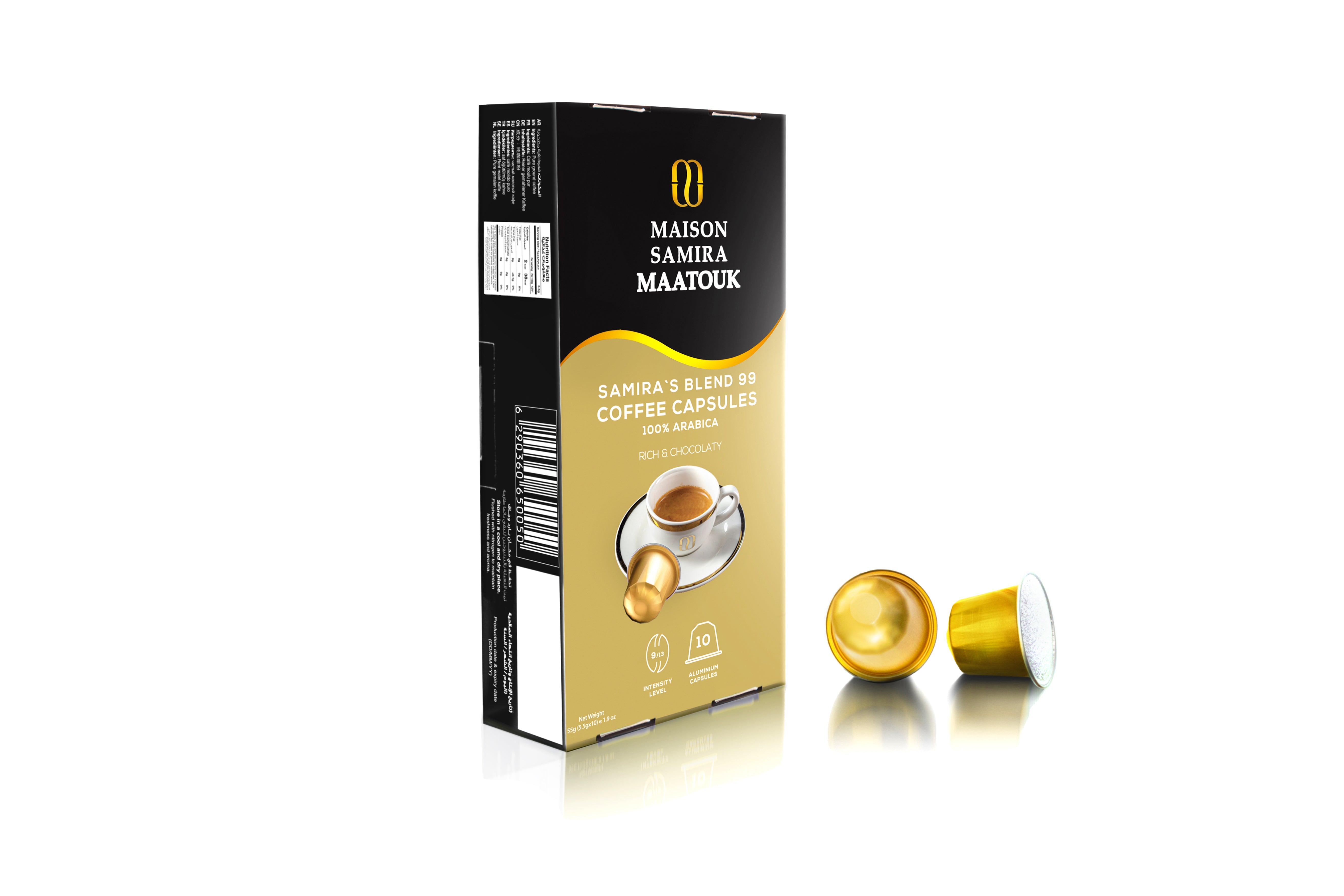 Maison Samira Maatouk Blend 99 Coffee Capsules, 100% Arabica, Rich & Chocolaty - 10 Capsules, 55gm