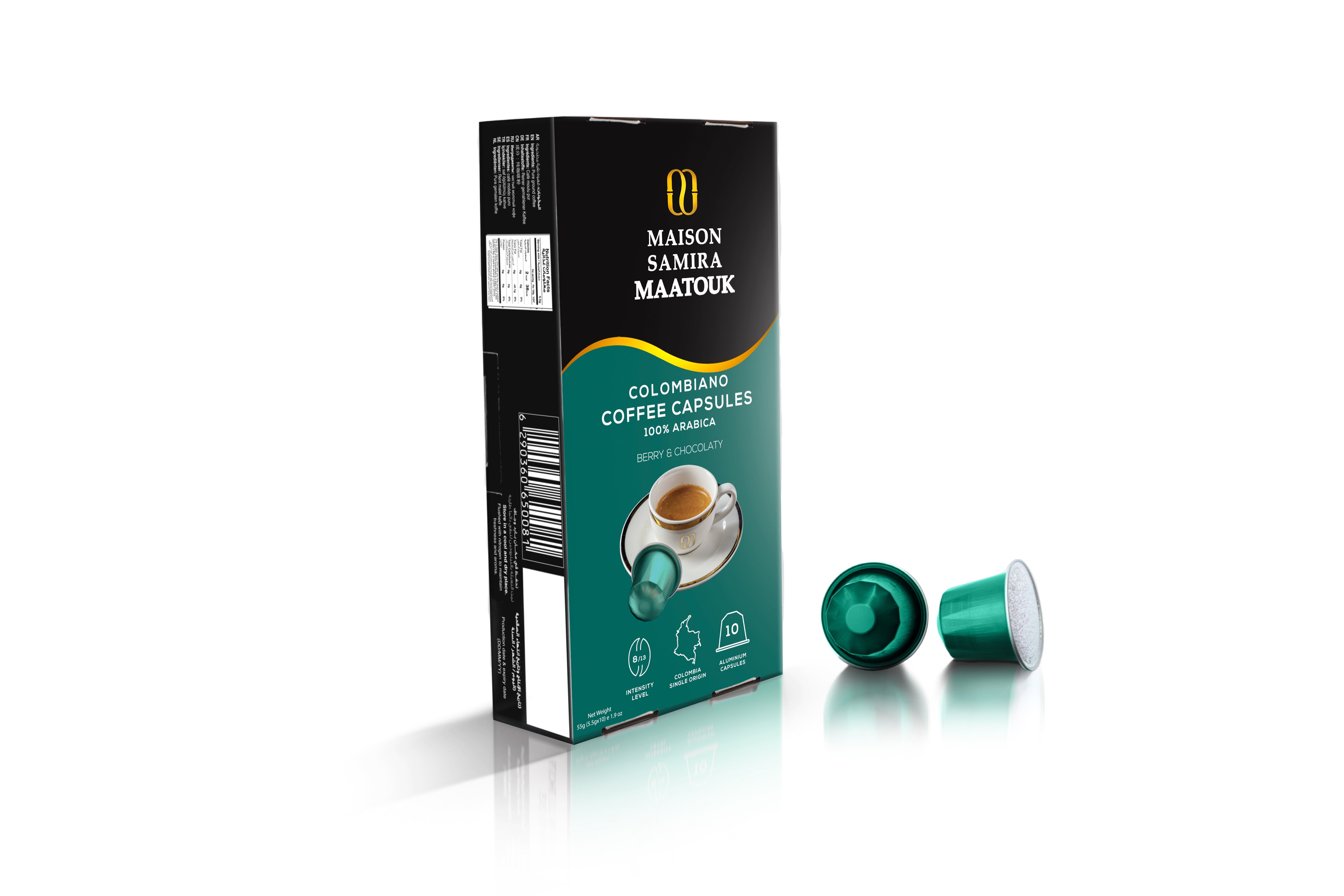 Maison Samira Maatouk Colombiano Coffee Capsules, 100% Arabica, Berry & Chocolaty - 10 Capsules, 55gm