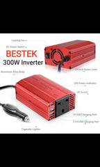 BESTEK 300W Power Inverter DC 12V to 230V AC Converter with AC Outlet and 4.8A Dual USB Car Charger