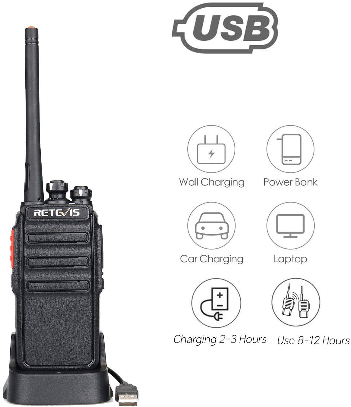 Retevis RT24 Walkie Talkie PMR446 License-free Professional Two Way Radio with USB Charger and Earpieces (Black, 2 pcs )