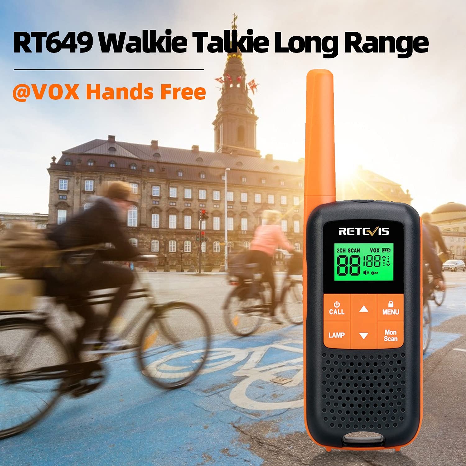 Retevis RT649 Walkie Talkie, IP65 Waterproof License-Free, Rechargeable Battery,16 Channels , VOX Torch Dual watch (2 Pcs)