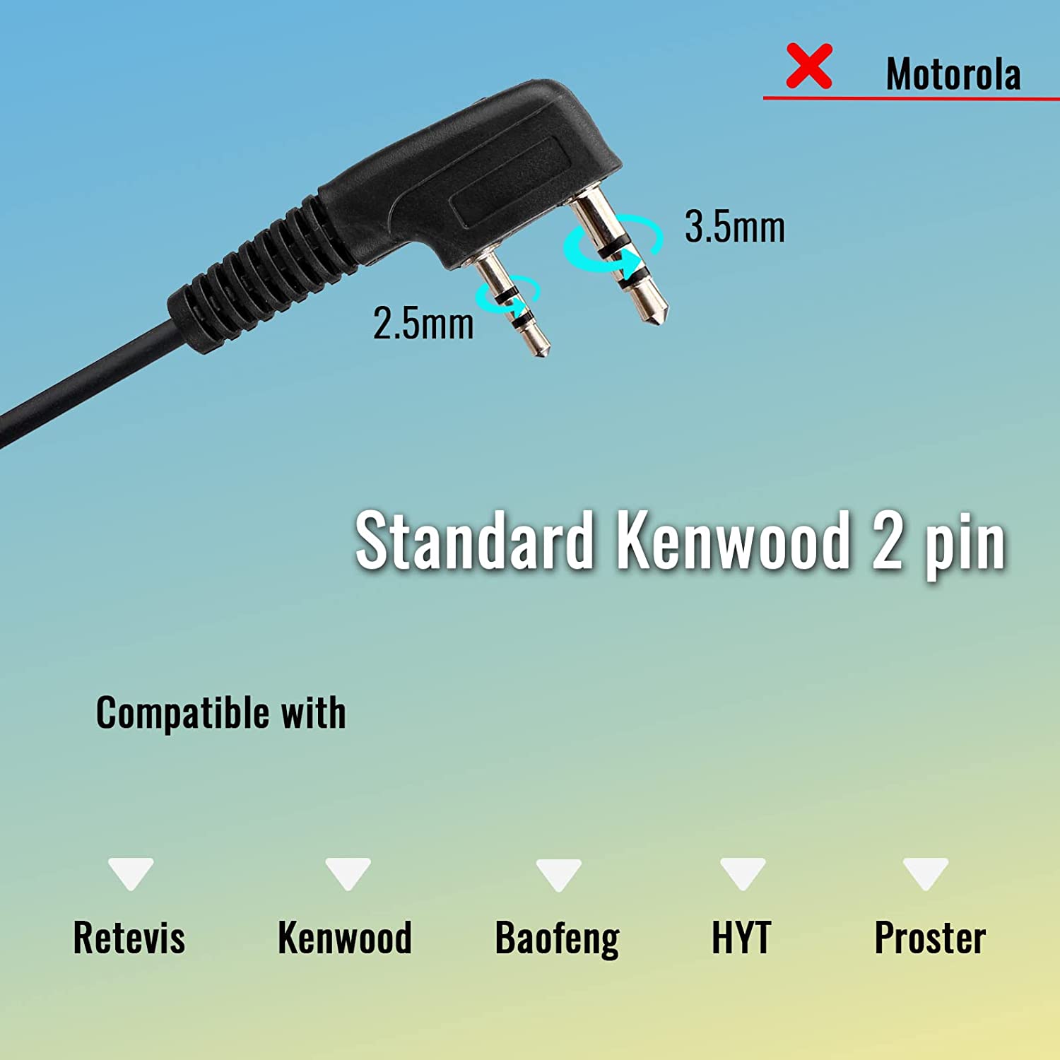 Retevis Walkie Talkie Headset 2 Pin with PTT Mic Headset Earpiece Compatible with Two Way Radio (1 Pcs)