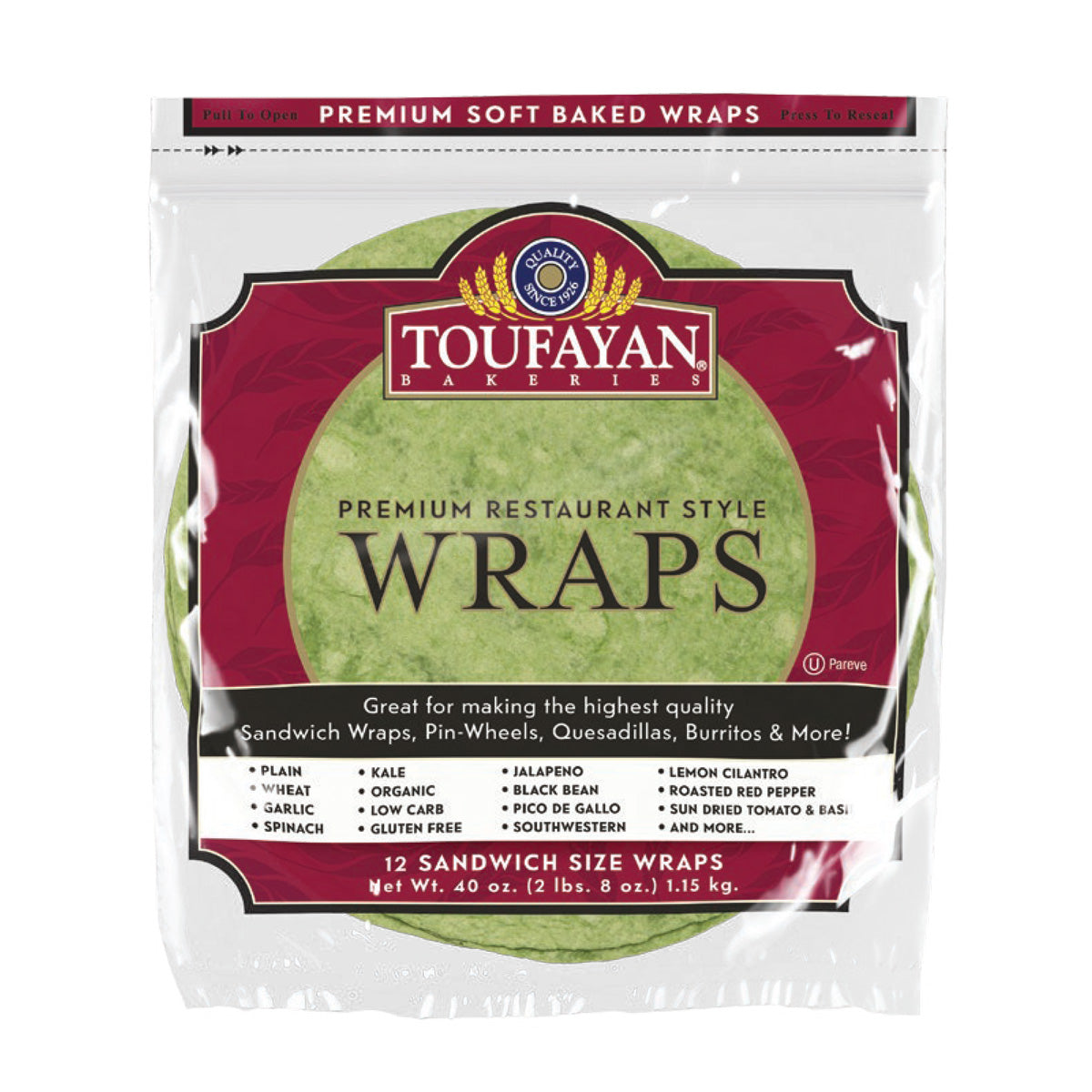 Toufayan Bakeries Spinach Wraps 12 CT